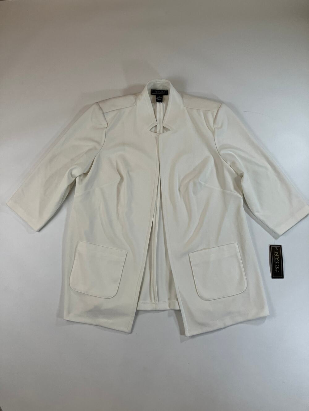 NYCC New York Clothing Co Women 1X Ivory Open Front Blazer Padded Shoulders NWT